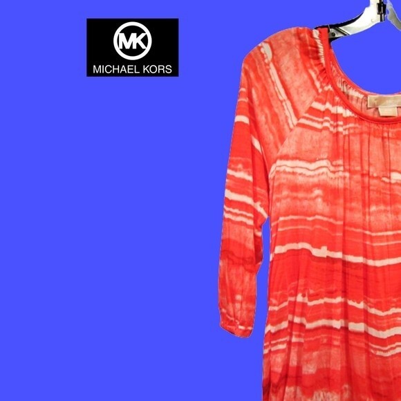 MICHAEL Michael Kors NEW CORAL REEF Dopamine Tie Dye Stripe Peasant Blouse PS - Picture 4 of 11